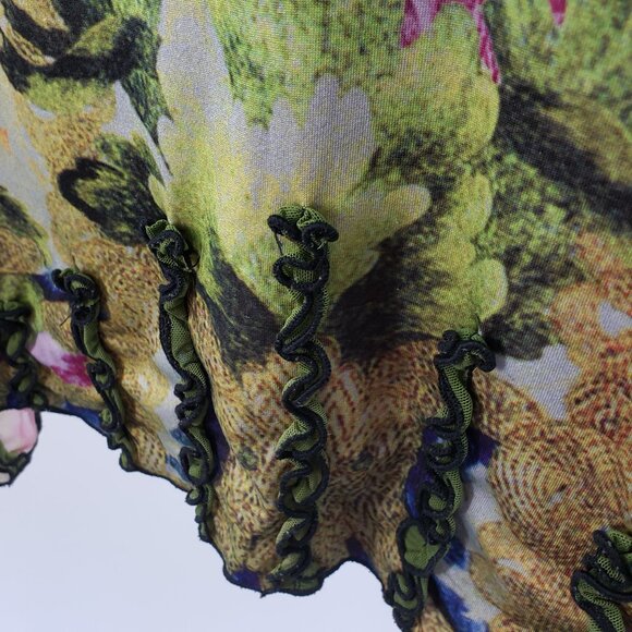 Vtg Y2K Maurices Mesh Sleeve Top Size S Digital Floral Print Ruffles Fairycore - Picture 5 of 9